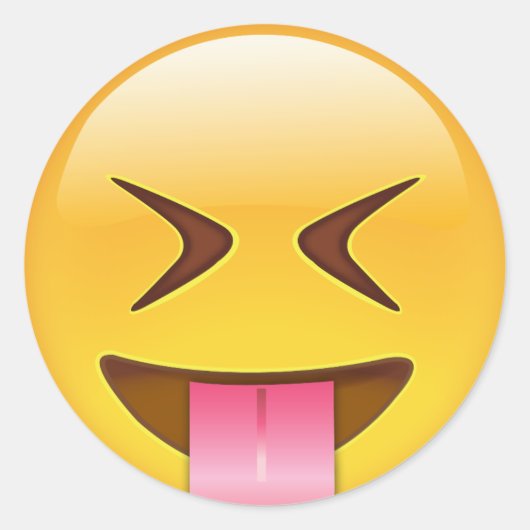 Gezicht met eend tong en netjes gesloten ogen ronde sticker (Voorkant)