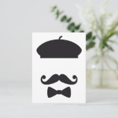 gezicht met frans pet, snor en stropdas briefkaart (Staand voorkant)
