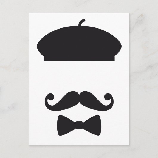 gezicht met frans pet, snor en stropdas briefkaart (Voorkant)