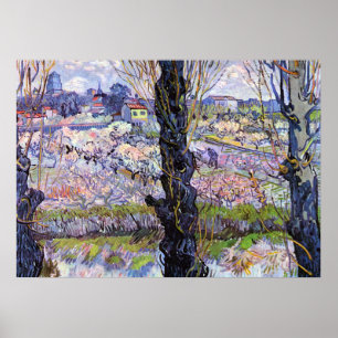 Gezicht op Arles, bloeiende boomgaard Poster