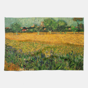 Gezicht op Arles met irissen door Vincent van Gogh Theedoek