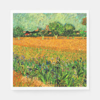Gezicht op Arles met irissen op de voorgrond,
