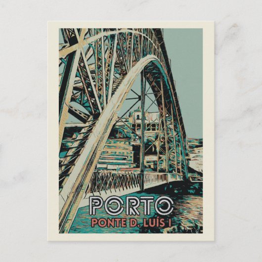 Gezicht op de D. Luis-brug illustratie Porto Portu Briefkaart (Voorkant)