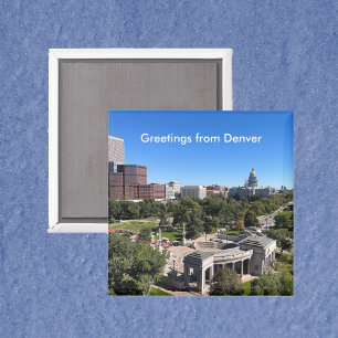 Gezicht op Denver Skyline met State Capitol Person Magneet