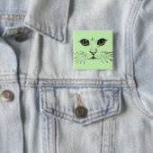 Gezicht op een kat Long Whiskers Bright Green Eyes Vierkante Button 5,1 Cm (In situ)