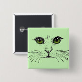 Gezicht op een kat Long Whiskers Bright Green Eyes Vierkante Button 5,1 Cm (Voorkant /achterkant)
