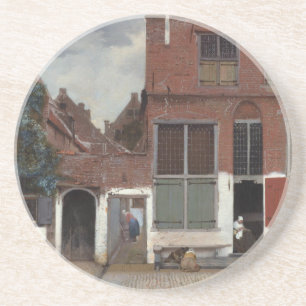 Gezicht op huizen in Delft Het Straatje Zandsteen Onderzetter