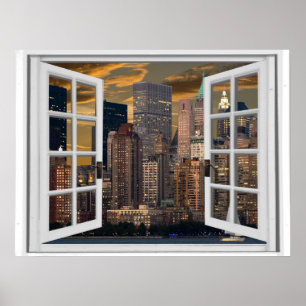 Gezicht op New York City Nep Raam Poster