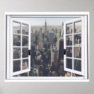 Gezicht op New York City Nep Raam Poster