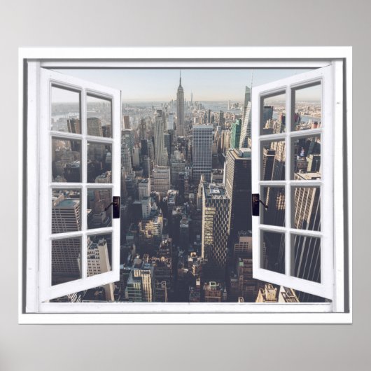 Gezicht op New York City Nep Raam Poster (Voorkant)