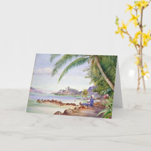 Gezicht op Round Island, schilderij van Marianne N Kaart (Gele Bloem)