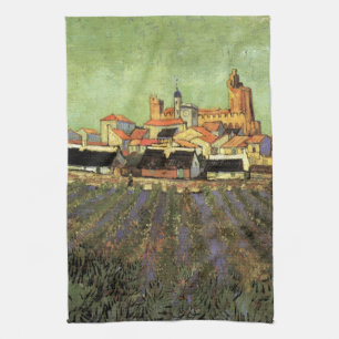 Gezicht op Saintes Maries door Vincent van Gogh Theedoek