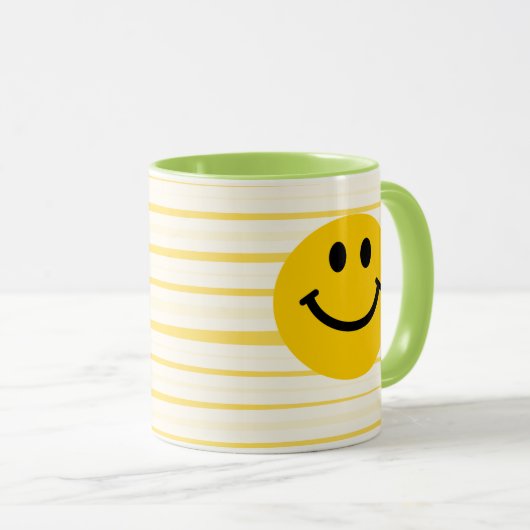 Gezicht op zonnige gele strepen mok (Voorkant rechts)
