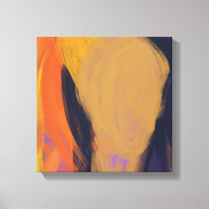 Gezicht - Paarse en Oranje Abstracte kunstschilder Canvas Afdruk