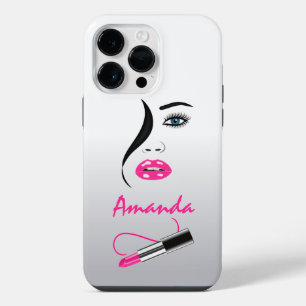 Gezicht Roze Lippenstift Kus Spiegel Koele Make-up iPhone 14 Pro Max Hoesje