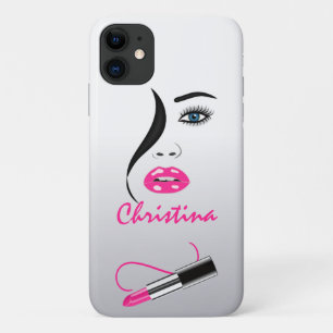 Gezicht roze lippenstift kus spiegel make-up artie iPhone 11 hoesje