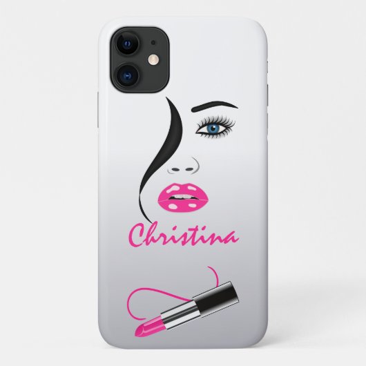 Gezicht roze lippenstift kus spiegel make-up artie Case-Mate iPhone case (Achterkant)