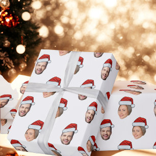 Gezicht Santa Hat Gift Wrap, Aangepaste Gezicht 2  Cadeaupapier