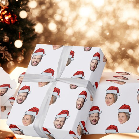 Gezicht Santa Hat Gift Wrap, Aangepaste Gezicht 2 Cadeaupapier