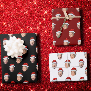 Gezicht Santa Hat Gift Wrap, Aangepaste Gezicht 2  Inpakpapier Vel