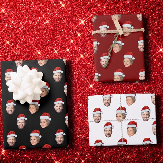 Gezicht Santa Hat Gift Wrap, Aangepaste Gezicht 2  Inpakpapier Vel