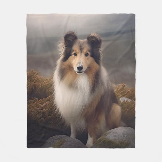Gezicht Sheltie Fleece Deken (Voorkant)