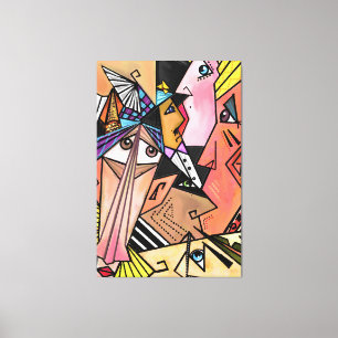 Gezicht stemmingen Canvas Kubisme Portret - Schild Afdruk
