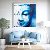 Gezicht van Boeddha in blauw | Digitaal Kunst Post Poster