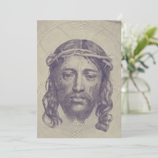 Gezicht van Christus op St. Veronica's Veil Heilig Kaart (Staand voorkant)