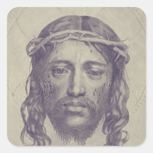 Gezicht van Christus op St. Veronica's Veil Heilig Vierkante Sticker (Voorkant)