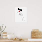 Gezicht van de vrouw met zwarte zonnebril Line Art Poster (Keuken)