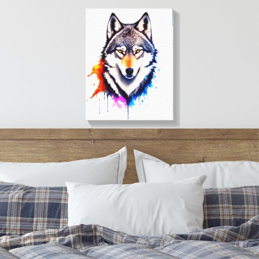 Gezicht van een grijze Wolf Canvas Afdruk (Insitu (Slaapkamer))