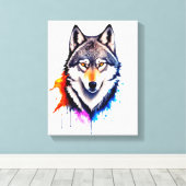 Gezicht van een grijze Wolf Canvas Afdruk (Insitu (Houten vloer))