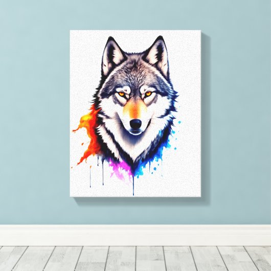 Gezicht van een grijze Wolf Canvas Afdruk (Insitu (Houten vloer))