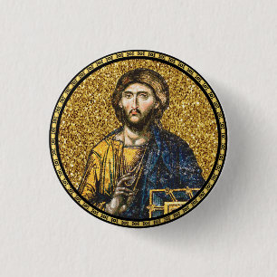 Gezicht van Jezus Christus Orthodox Haga Sophia Ic Ronde Button 3,2 Cm