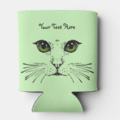 Gezicht van Kat Intense Ogen Whiskers Lichtgroen Blikjeskoeler (Achterkant)