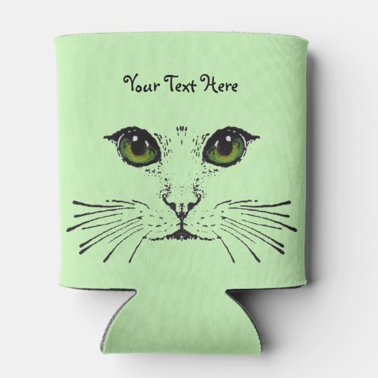 Gezicht van Kat Intense Ogen Whiskers Lichtgroen Blikjeskoeler (Achterkant)