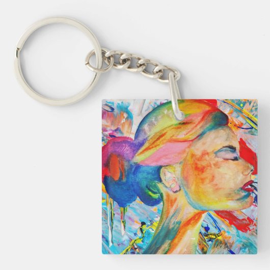 GEZICHT VAN VEEL KLEUREN Abstracte acrylSleutelhan Sleutelhanger (Voorkant)