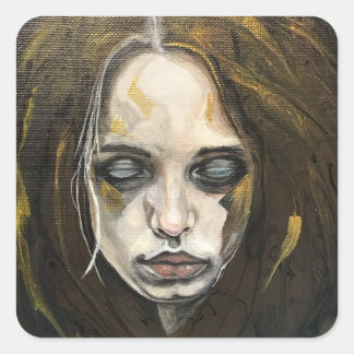 Gezicht van verdriet, jonge dame kunstwerk vierkante sticker