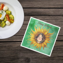 Gezicht van vredig meisje Grote gele zonnebloem Gr