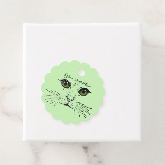  gezicht van zwarte kattentekening Heldergroene og Bedankjes Labels (In situ)