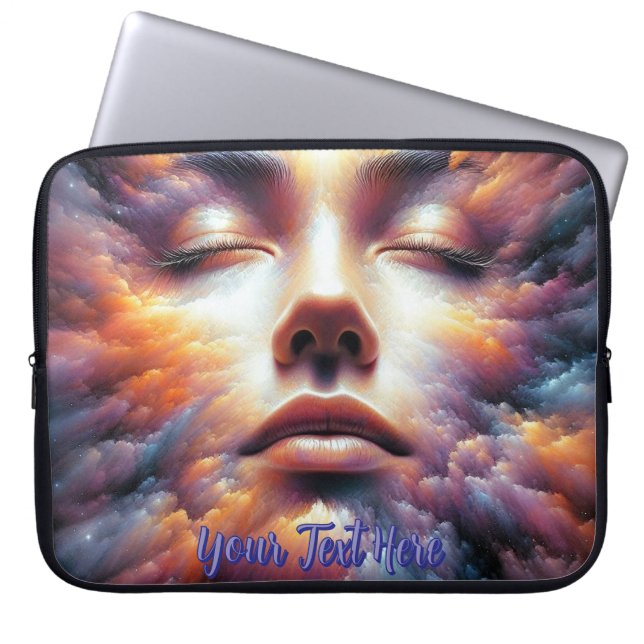 Gezicht vermengd met kleurrijke wolken laptop sleeve (Voorkant)