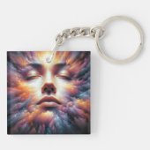 Gezicht vermengd met kleurrijke wolken sleutelhanger (Achterkant)