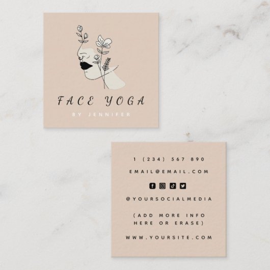 Gezicht Yoga Botanische Bloemen Gezicht Neus Ring  Vierkante Visitekaartje (Voorkant / Achterkant)