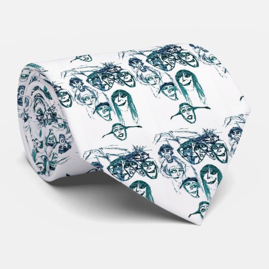 gezichten afdrukken wit stropdas (Opgerold)