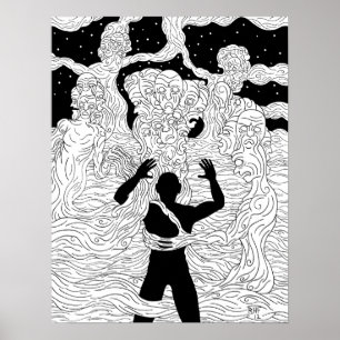 gezichten en figuren in de Mist Weird Horror Art Poster