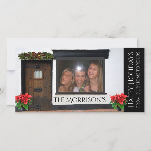 Gezichten geperst tegen glazen kerst feestdagenkaart (Voorkant)