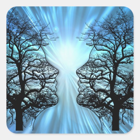 Gezichten in bomen lijken op hersenzenuwen vierkante sticker (Voorkant)