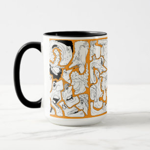 Gezichten Lijn Kunst Oranje Mok