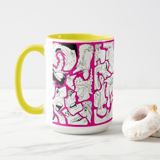 Gezichten Lijn Kunst PinKo Mok (Met donut)
